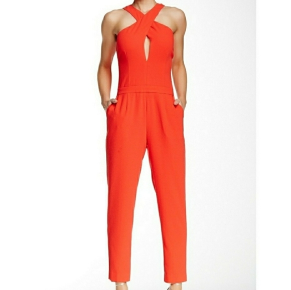 Trina Turk CrossFront Keyhole Tapered Leg Jumpsuit - Picture 1 of 9